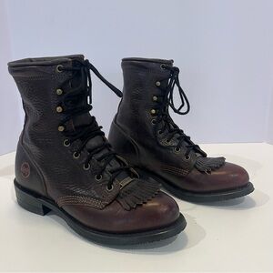 DOUBLE-H Brown Leather Lace-Up Western Work Boots | women’s 7M 9300